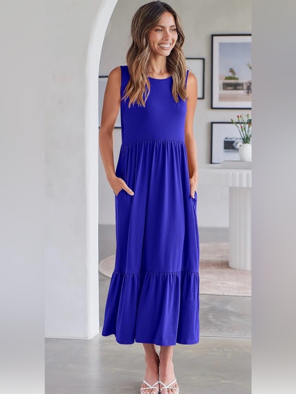 ANRABESS Royal Blue Tiered Maxi Dress Size M NWT Pockets